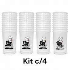 Kit 4 Potes Mantimentos Plástico Transparente Farinha Feijão Arroz Café