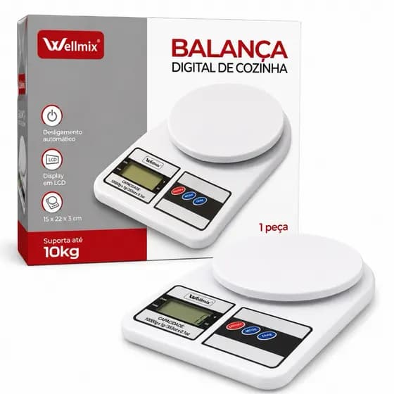 Balança Digital de Cozinha Alta Precisão 10kg - Display LCD, Função Tara, Compacta e Portátil