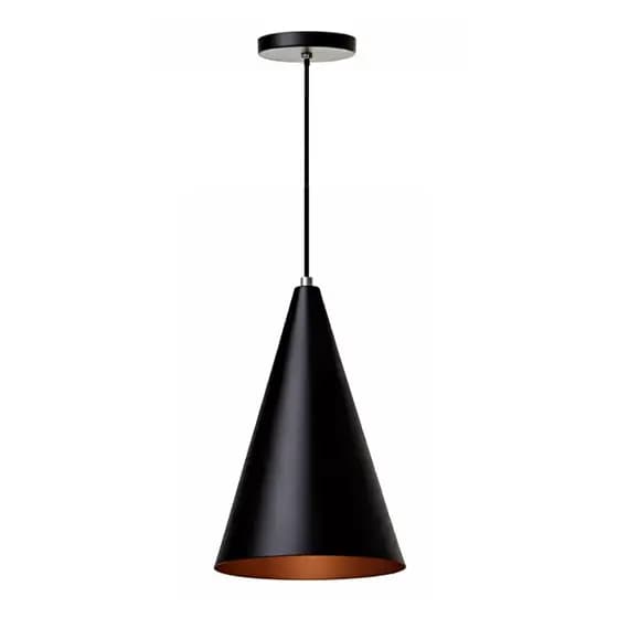Pendente Luminária Lustre Cone 30x16,5 Preto Com Cobre Decorativo Moderno Alta Qualidade