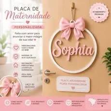 Placa Maternidade Personalizada com Laço 3D para Porta Nome do Bebê