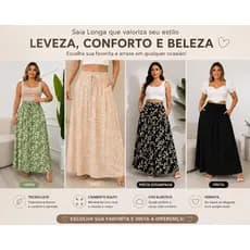 Saia Feminina Longa Viscolinho Premium Com Bolsos Com Fenda Lateral Forrada Moda Casual