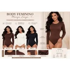 Body Feminino Manga Longa Canelado Básico Gola Redonda Confortável Elegante