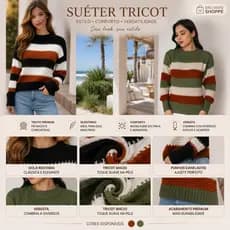 Blusa Feminina de Tricô Listrada Manga Longa Estilo Moderno e Elegante