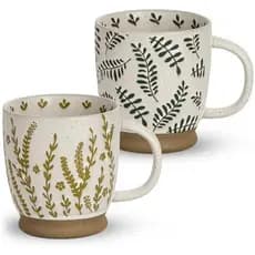 Conjunto Grande De Caneca De Café De Cerâmica De 18 Onças Com 2-Canecas Florais Rústicas Feitas À Mão Alça , Segura Para
