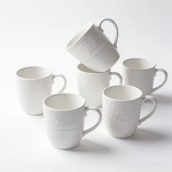 Conjunto De Canecas De Porcelana Com Xícaras De Café Brancas De 6 E 12 Onças | design De Osso De Escultura Em Relevo ; M