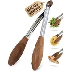 Boxiki Kitchen Pinças De 9 Polegadas Para Cozinhar Com Pontas De Madeira-Cozinha Antiaderentes Servir Alimentos , Churra