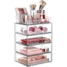 Organizador De Maquiagem Transparente Vtopmart De 3 Camadas Com Gaveta , Armazenamento Coetic Para Bancada De Cômoda E V