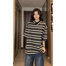 Camisa POLO listrada com gola Diagonal Irregular, camisa POLO masculina de manga curta, verão, novo estilo, roupa de rua