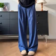 Homens verão estilo fino calças plissadas respirável imitação Denim Drape em linha reta solta perna larga calças casuais
