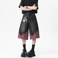 Americano preto costura recortado Denim Shorts masculino verão fino relâmpago padrão solto mais magro olhar em linha ret