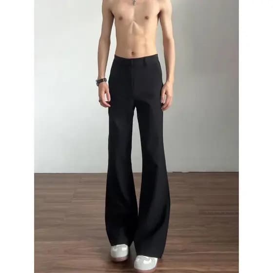 Calça masculina preta com Micro-Lacing Drape Feel High-End American All-Match Slim-