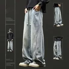 Americano Retro lavado Jeans masculino All-Match ligeiramente rufião bonito na moda calças masculinas desconstrução larg