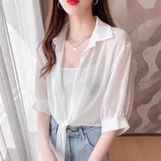 Verão chiffon Cardigan protetor solar roupas femininas fino pequeno xale topo exterior combinando saia blusa de seda gel