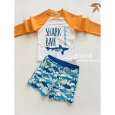 Exportado para o Japão Maiô infantil de manga comprida, protetor solar, Shorts divididos, médio e grande, meninos, secag