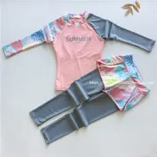 2021 novo estilo maiô infantil meninas dividir terno de três peças moda grandes crianças calças de manga comprida protet
