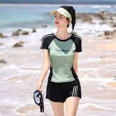 Senhoras dividir Shorts de manga curta esportes maiô de secagem rápida conservador praia surf terno pequeno fresco adult