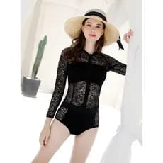 PRIDONNA maiô feminino de renda preta, manga comprida, Yoga, manga, zíper, primavera quente, praia, Slim fit, aparência