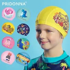 Touca de natação infantil PRIDONNA para bebês, médios e grandes, desenho animado, sem estrangulamento, Anti-cloro, prote