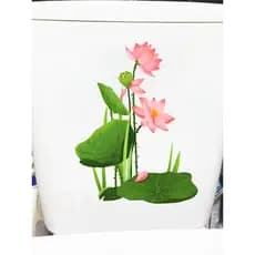 Adesivo de folha de lótus de desenho animado fresco, adesivo de banheiro, decoração de banheiro, adesivo à prova d'água