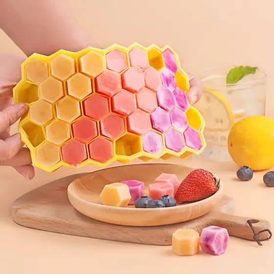 Molde de bandeja de gelo de Silicone com tampa, criativo, diy, alimentos complementares caseiros, cubos congelados, cubo