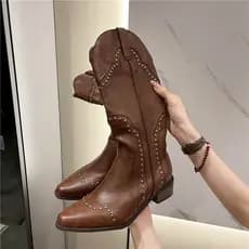 202 Outono Inverno Novo Estilo Retro Francês Apontou Toe Tamanho Grande Botas Femininas De Salto Grosso