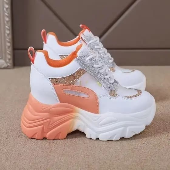 2024 Verão Novos Sapatos Femininos Boo Malha Respirável Engrossado Altura Interna Aumentando Calçados Esportivos Casuais