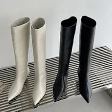 2025 Novas Botas Longas Outono Inverno Aconchegante Dedo Do Pé Apontado Feminino Joelho-Alto Deslizamento No Salto Baixo