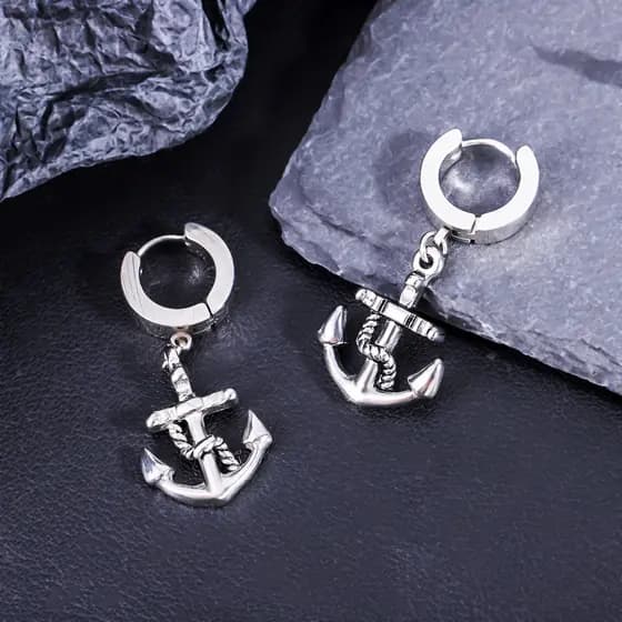 Brinco Argola Cruz Âncora Aço Inoxidável Unissex Estilo Punk Street Fashion