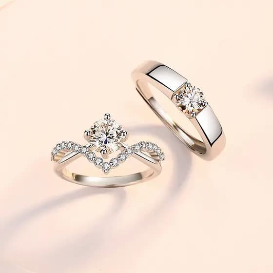 Anel Casal Coroa Zircônia 1ct Ajustável Feminino Masculino Aliança Noivado Luxo