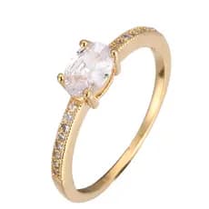 Anel Feminino Oval Banhado a Platina com Zircônia Cravejada Estilo Minimalista Elegante