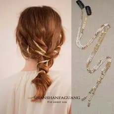Tiara Corrente Dourada Espiga Vintage Noiva Acessório de Cabelo Elegante Feminino