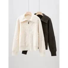 Suéter de caxemira tridimensional feminino, padrão Casual, jaqueta de malha grossa de novo estilo.