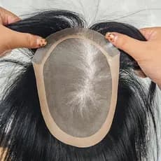 3 #     100% cabelo humano real, cabelo liso natural sem nós, peruca masculina Remy com base de seda invisível.