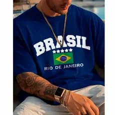 Camiseta Brasil Estados Copa Camisa Azul Marinho 100% Algodão Fio 30.1 Penteado Manga Curta