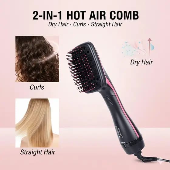 Escova Secadora de Cabelo 3 em 1 e Escova Modeladora de Ar Quente, Escova Alisadora para Secar, Alisar e Suavizar, 3 Con