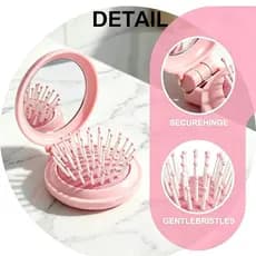 Escova de Cabelo com Espelho em Forma de Flor para Crianças, Escova de Cabelo Redonda Dobrável para Viagem, Mini Escova