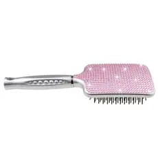 Escova de Cabelo Rosa com Cristais, Escova Exclusiva Brilhante, Escova de Cabelo com Almofada de Ar e Strass para Mulher