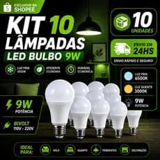 10 Lâmpadas Bivolt Led 9W Iluminação Bulbo A60 Pera Branco Frio 6500K Branco Quente 3000K Luz Amarela E27 Bolinha globo