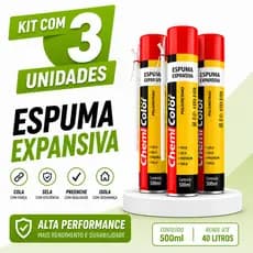Kit Com 3 Espuma Expansiva Chemicolor 500ml PU Vedação Isolamento espuma para vedação, espuma expansiva portas e janelas