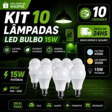 10 Lâmpadas Bivolt Led 15W Iluminação Bulbo A60 Pera Branco Frio 6500K Branco Quente 3000K Luz Amarela E27 Bolinha globo