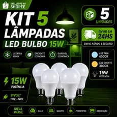 15 Lâmpadas Bivolt Led 15W Iluminação Bulbo A60 Pera Branco Frio 6500K Branco Quente 3000K Luz Amarela E27 Bolinha globo