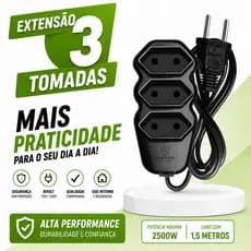 Extensão Elétrica 3 Tomadas 3 metros 5 metros 10 metros Preta Bivolt Reforçado cabo prolongador de energia residencial