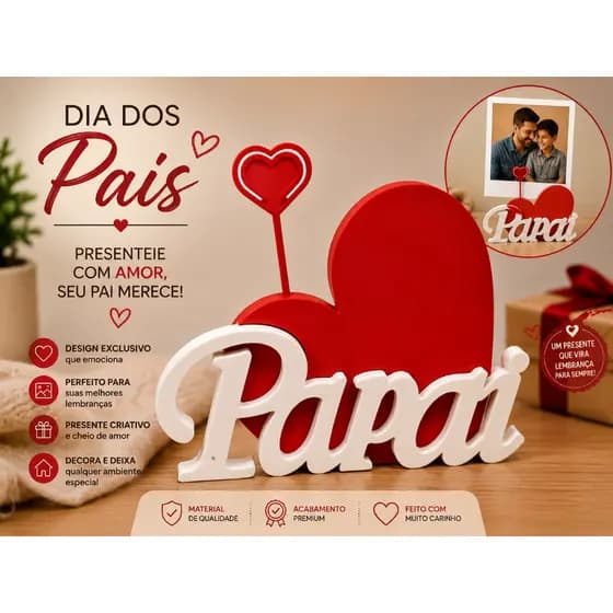 Porta Foto Papai Dia dos Pais | Presente Criativo para Pai | Decoração em Impressão 3D | Porta Retrato Decorativo