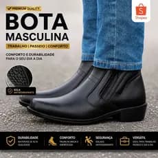 Bota Masculina Social Confortável Zíper Cano Baixo Moderna Preto\Marrom