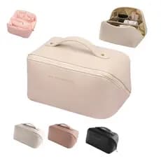 Bolsa de maquiagem portátil em PU – Bolsa de viagem elegante e de grande capacidade