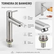 Torneira para pia de banheiro em aço inoxidável 304