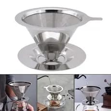 Filtro de café tipo gotejamento em aço inoxidável 304, filtro de café anti-derrame com base, filtro de café sem papel