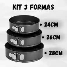 Conjunto de formas para assar de vários formatos (3 peças), com tamanhos de 24, 26 e 28 centímetros, com fundo antiadere