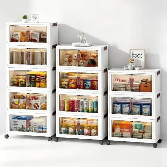 Armário Caixa Organizadora Dobrável com Rodinhas Empilhável Transparente 45cm 50cm 2/3/4/5 Andares Multiuso