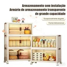Armário Caixa Organizadora Dobrável com Rodinhas Empilhável Transparente USK 50cm 2/3/4/5 Andares Multi